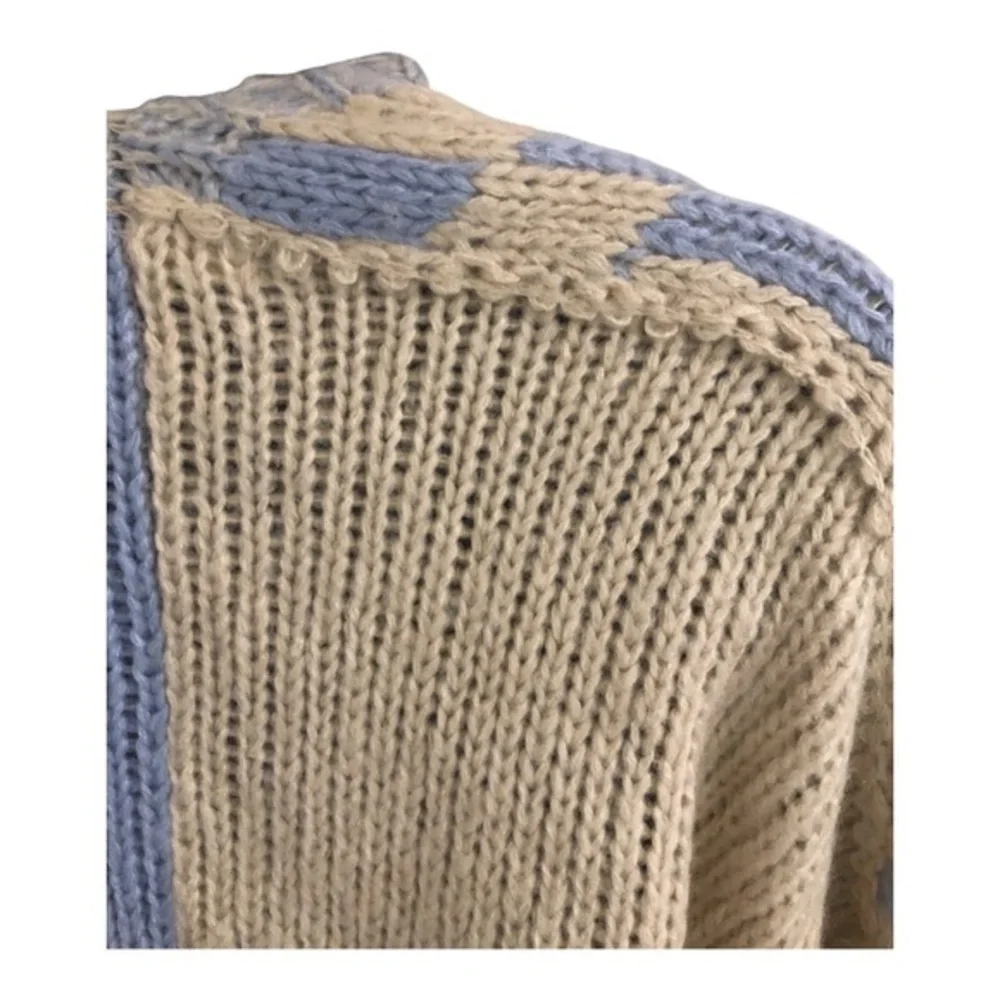 Altar'd State‎ cream & blue colorblock crochet heirloom chunky cardigan size S/M